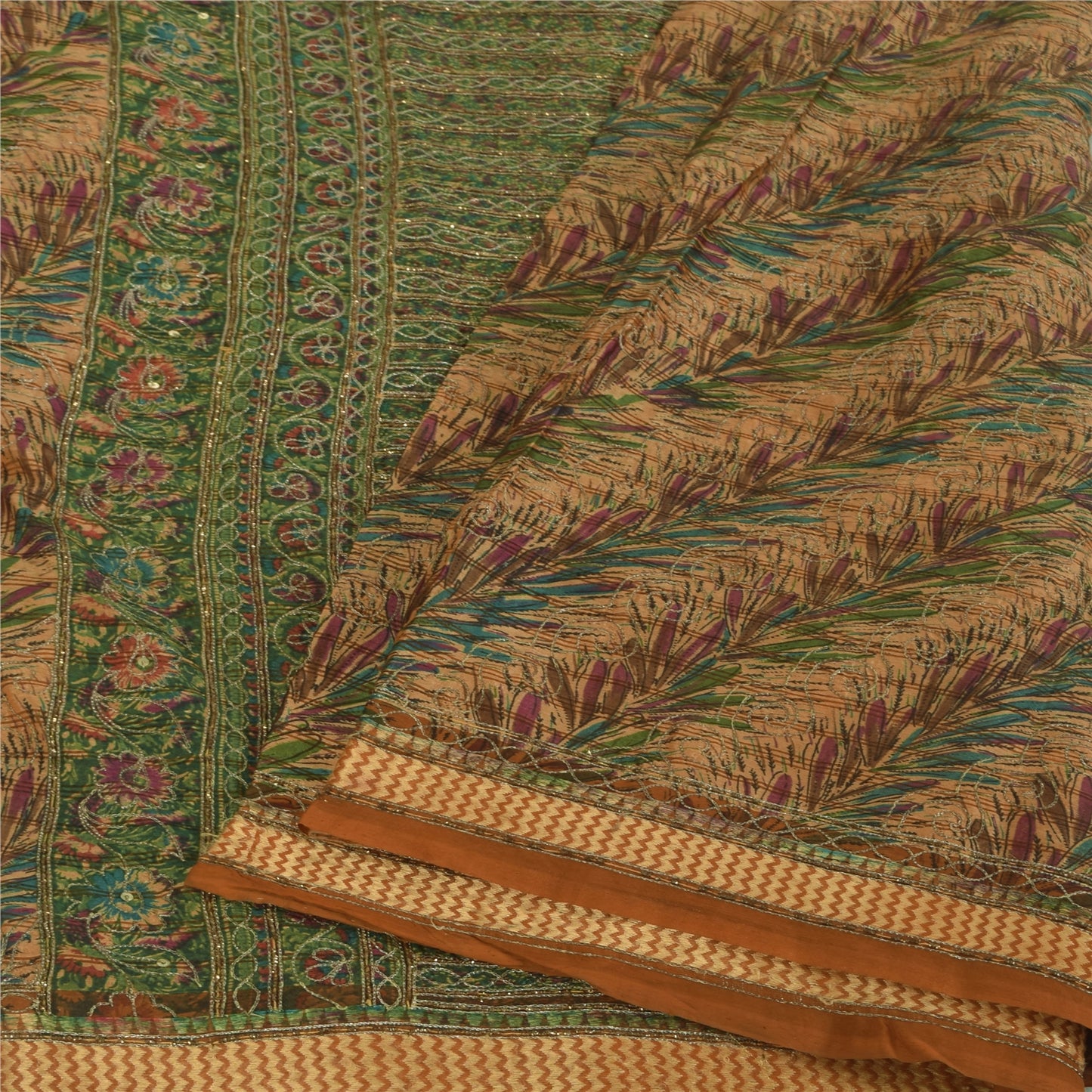 Sanskriti Vintage Brown Sarees Art Silk Hand Beaded Zari Sequins Sari 5+YD Sari