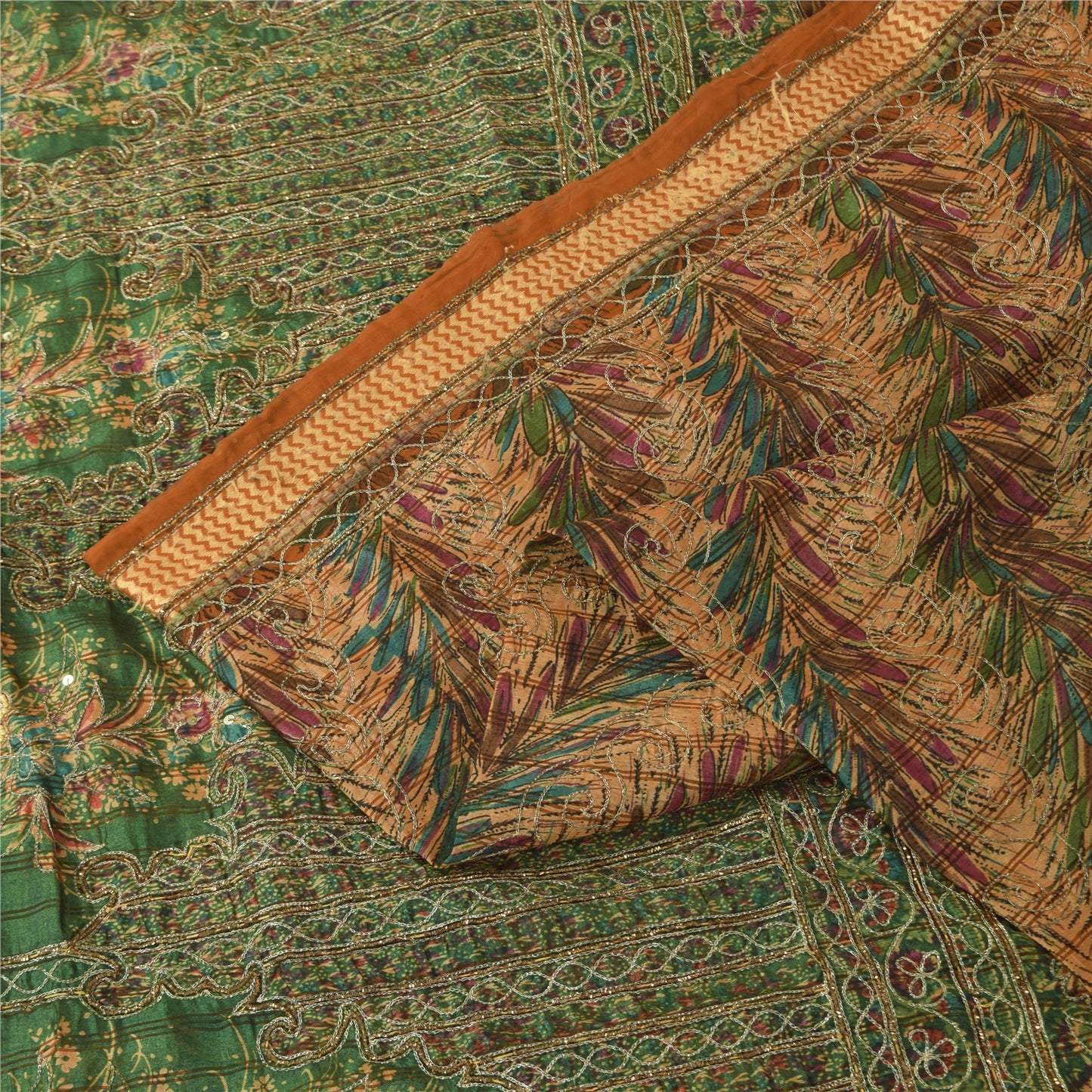 Sanskriti Vintage Brown Sarees Art Silk Hand Beaded Zari Sequins Sari 5+YD Sari