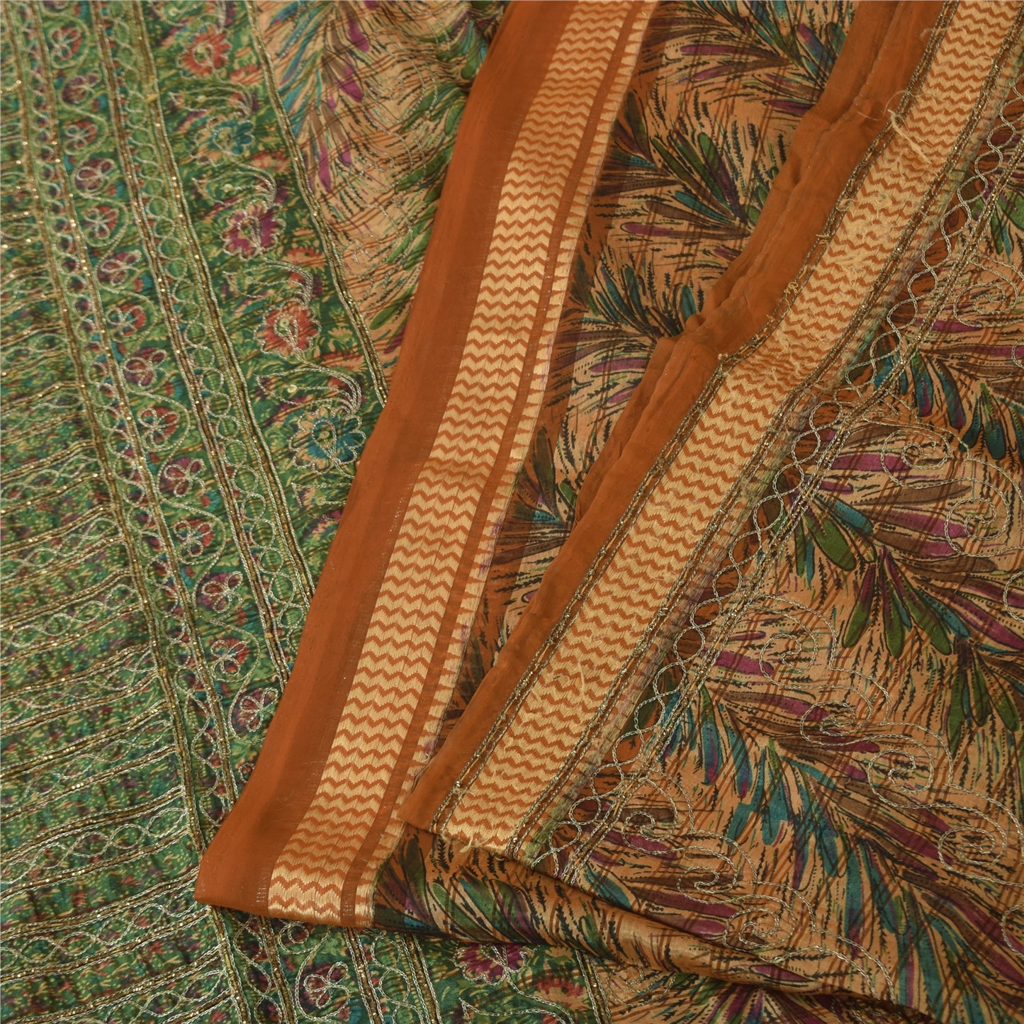 Sanskriti Vintage Brown Sarees Art Silk Hand Beaded Zari Sequins Sari 5+YD Sari
