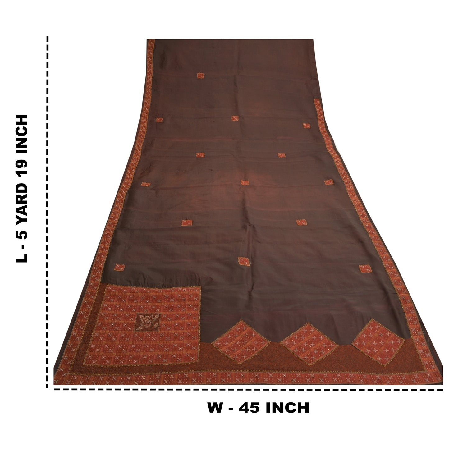 Sanskriti Vintage Brown Sarees Pure Silk Hand Bead Zardozi Craft Fabric 5+YDSari