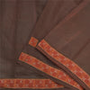 Sanskriti Vintage Brown Sarees Pure Silk Hand Bead Zardozi Craft Fabric 5+YDSari