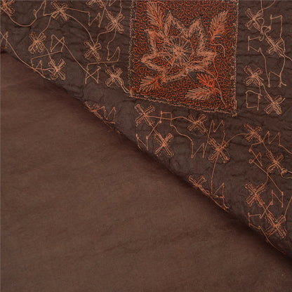Sanskriti Vintage Brown Sarees Pure Silk Hand Bead Zardozi Craft Fabric 5+YDSari