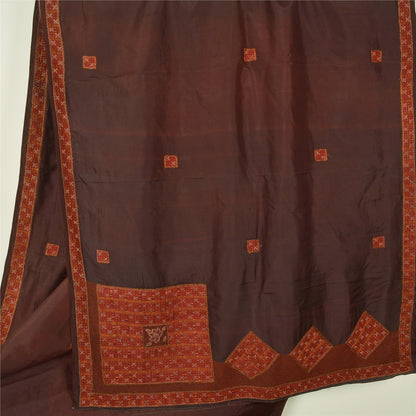 Sanskriti Vintage Brown Sarees Pure Silk Hand Bead Zardozi Craft Fabric 5+YDSari