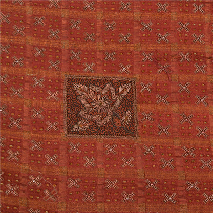 Sanskriti Vintage Brown Sarees Pure Silk Hand Bead Zardozi Craft Fabric 5+YDSari