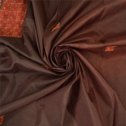 Sanskriti Vintage Brown Sarees Pure Silk Hand Bead Zardozi Craft Fabric 5+YDSari