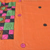 Sanskriti Vintage Orange Sarees Pure Cotton Hand Beaded Patch 5YD Fabric Sari