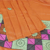 Sanskriti Vintage Orange Sarees Pure Cotton Hand Beaded Patch 5YD Fabric Sari