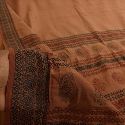 Sanskriti Vintage Indian Brown Sarees Cotton Silk Woven Premium Sari 5yrd Fabric