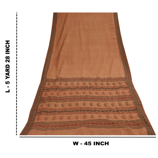 Sanskriti Vintage Indian Brown Sarees Cotton Silk Woven Premium Sari 5yrd Fabric