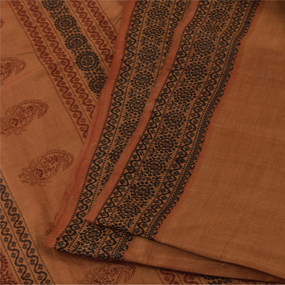 Sanskriti Vintage Indian Brown Sarees Cotton Silk Woven Premium Sari 5yrd Fabric