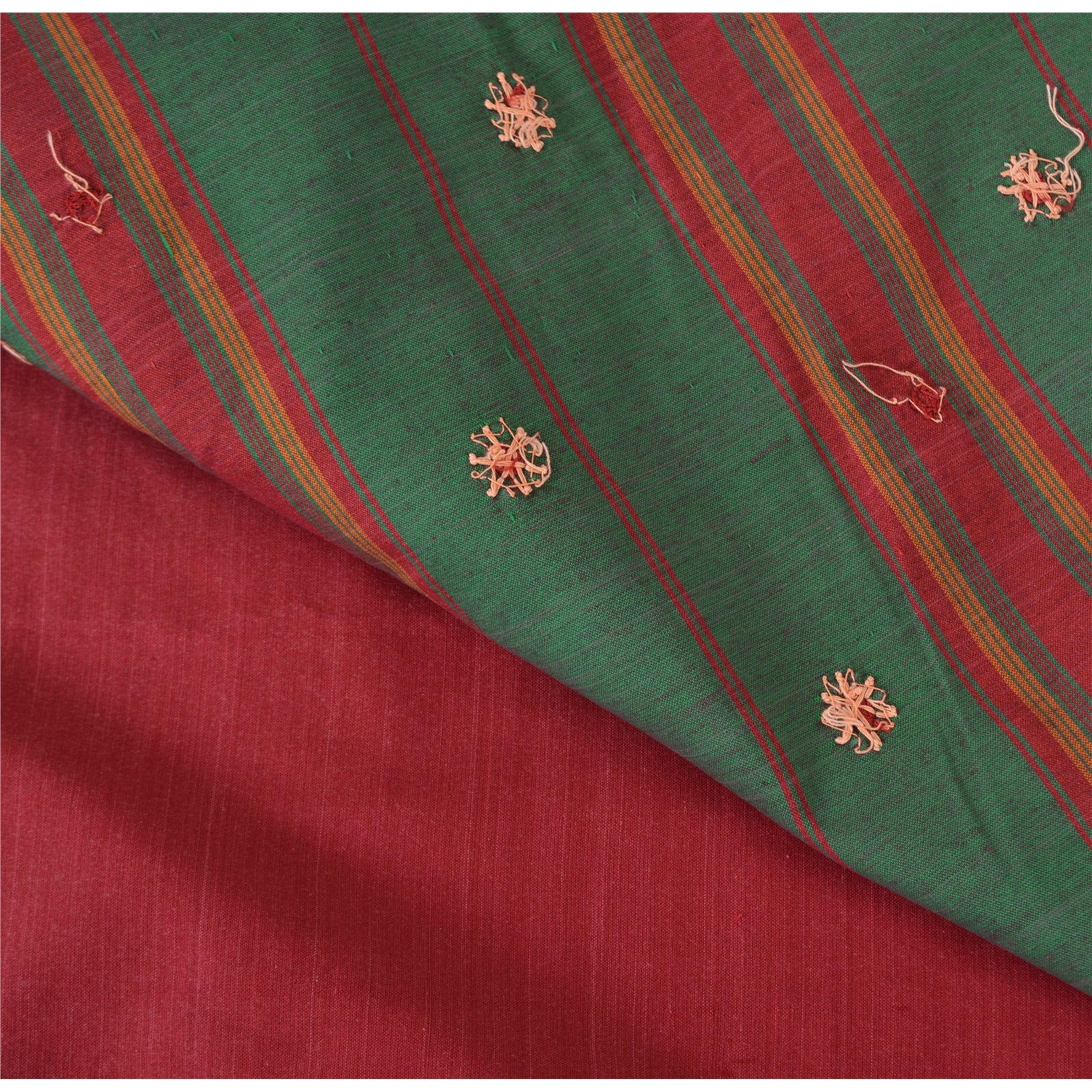 Sanskriti Vintage Red Saree Pure Cotton Hand Beaded Woven Sari 5yrd Craft Fabric