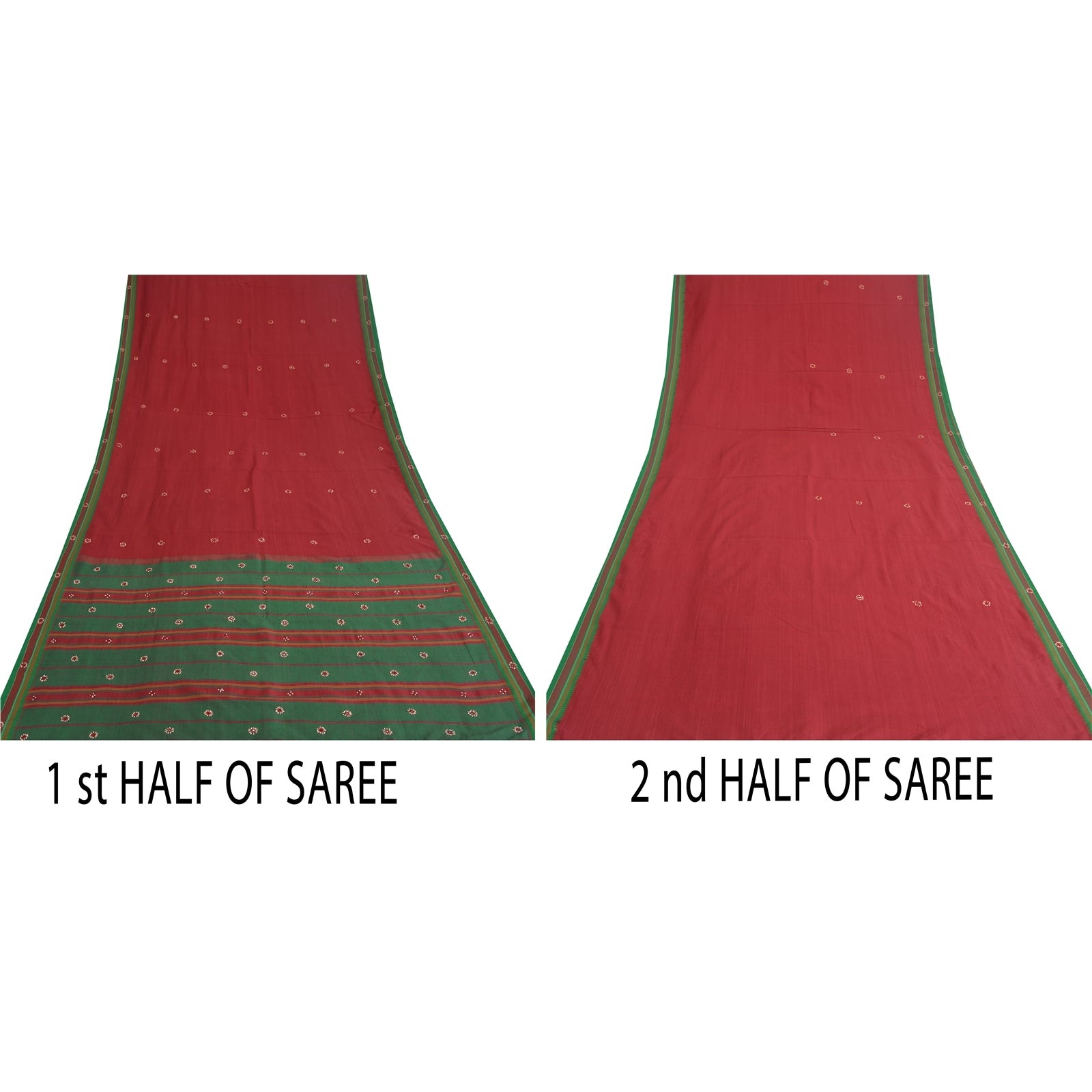 Sanskriti Vintage Red Saree Pure Cotton Hand Beaded Woven Sari 5yrd Craft Fabric