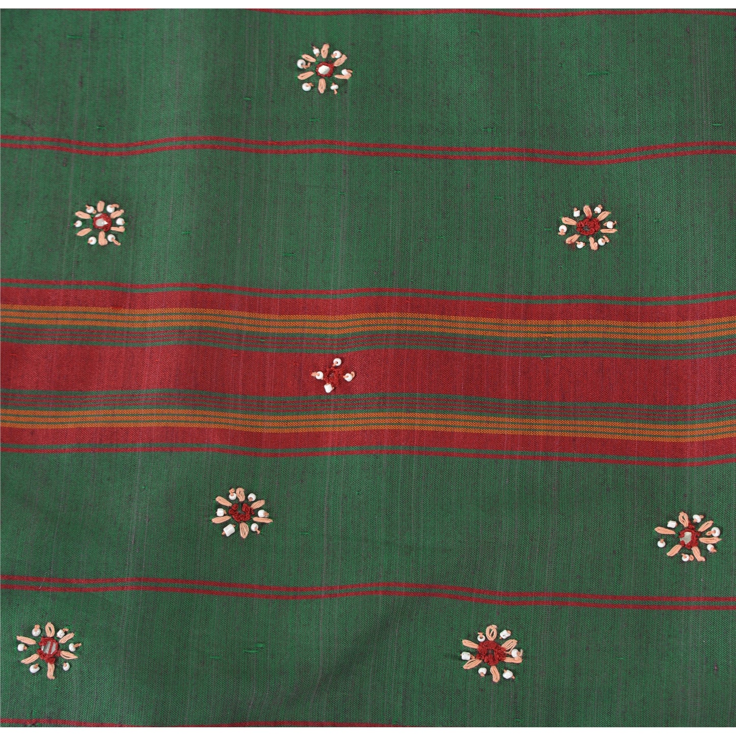Sanskriti Vintage Red Saree Pure Cotton Hand Beaded Woven Sari 5yrd Craft Fabric
