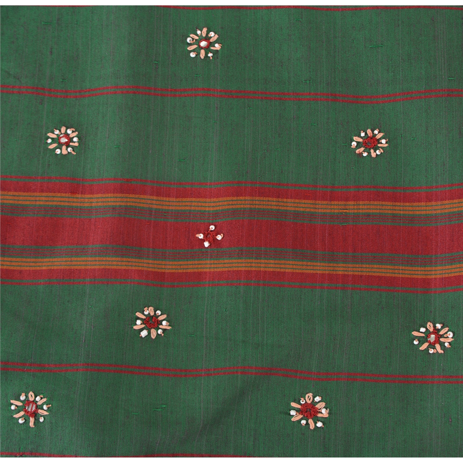 Sanskriti Vintage Red Saree Pure Cotton Hand Beaded Woven Sari 5yrd Craft Fabric