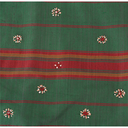 Sanskriti Vintage Red Saree Pure Cotton Hand Beaded Woven Sari 5yrd Craft Fabric