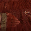 Sanskriti Vintage Brown Saree Georgette Hand Beaded Craft Fabric Premium Sari