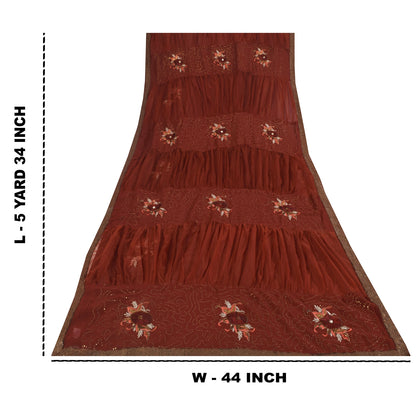 Sanskriti Vintage Brown Saree Georgette Hand Beaded Craft Fabric Premium Sari