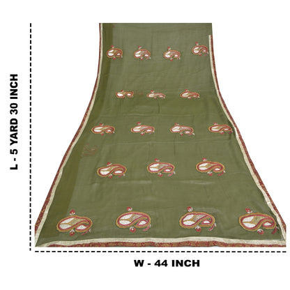 Sanskriti Vintage Green Sarees Blend Silk Hand Beaded Craft Fabric Premium Sari