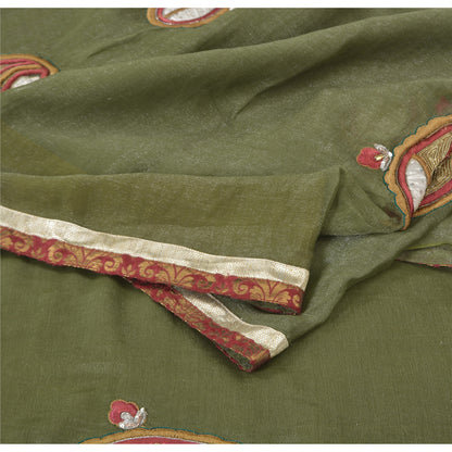 Sanskriti Vintage Green Sarees Blend Silk Hand Beaded Craft Fabric Premium Sari