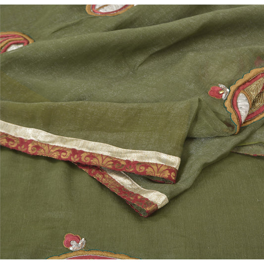 Sanskriti Vintage Green Sarees Blend Silk Hand Beaded Craft Fabric Premium Sari