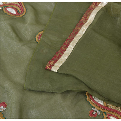Sanskriti Vintage Green Sarees Blend Silk Hand Beaded Craft Fabric Premium Sari