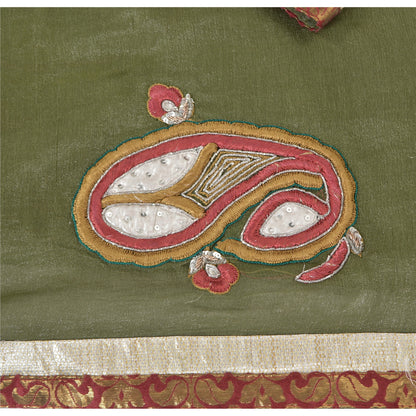 Sanskriti Vintage Green Sarees Blend Silk Hand Beaded Craft Fabric Premium Sari