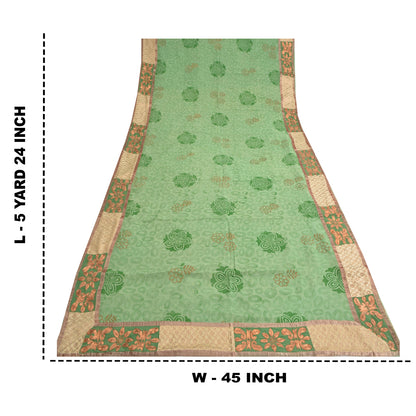 Sanskriti Vintage Green Sarees Pure Georgette Silk Embroidered Craft Fabric Sari