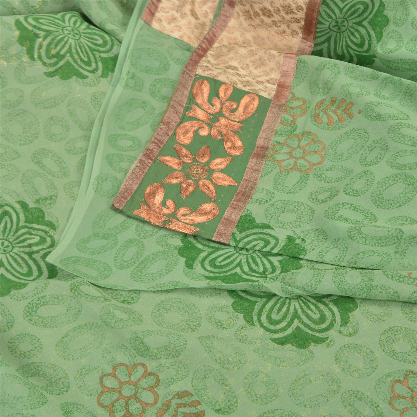Sanskriti Vintage Green Sarees Pure Georgette Silk Embroidered Craft Fabric Sari