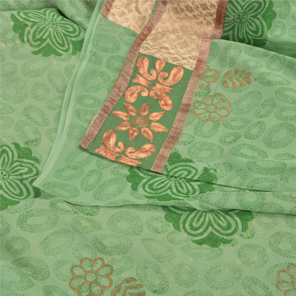 Sanskriti Vintage Green Sarees Pure Georgette Silk Embroidered Craft Fabric Sari