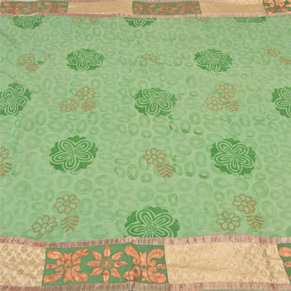 Sanskriti Vintage Green Sarees Pure Georgette Silk Embroidered Craft Fabric Sari