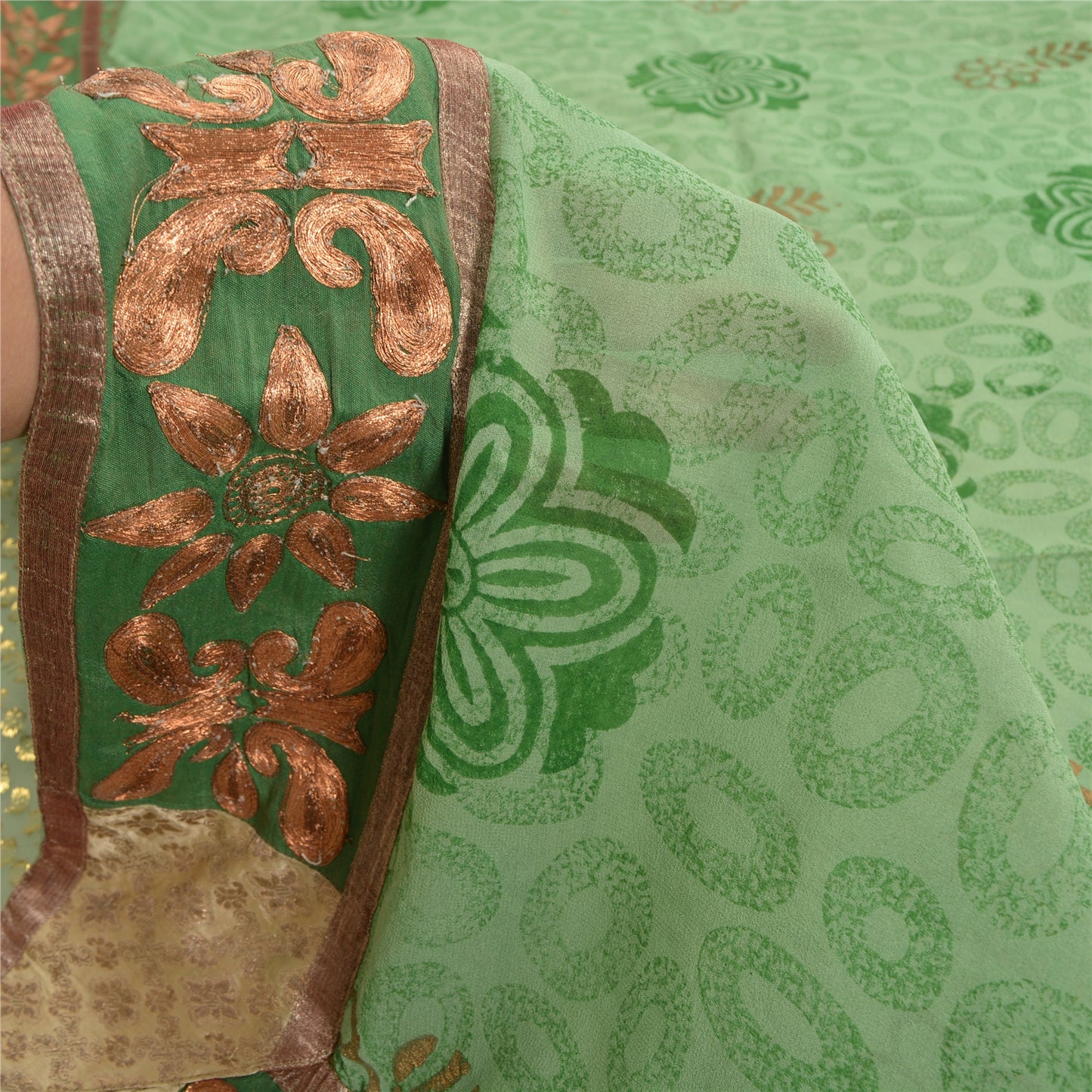 Sanskriti Vintage Green Sarees Pure Georgette Silk Embroidered Craft Fabric Sari