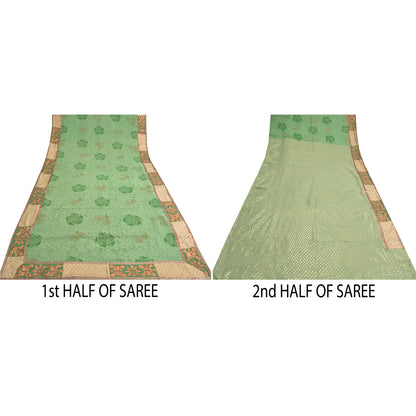 Sanskriti Vintage Green Sarees Pure Georgette Silk Embroidered Craft Fabric Sari