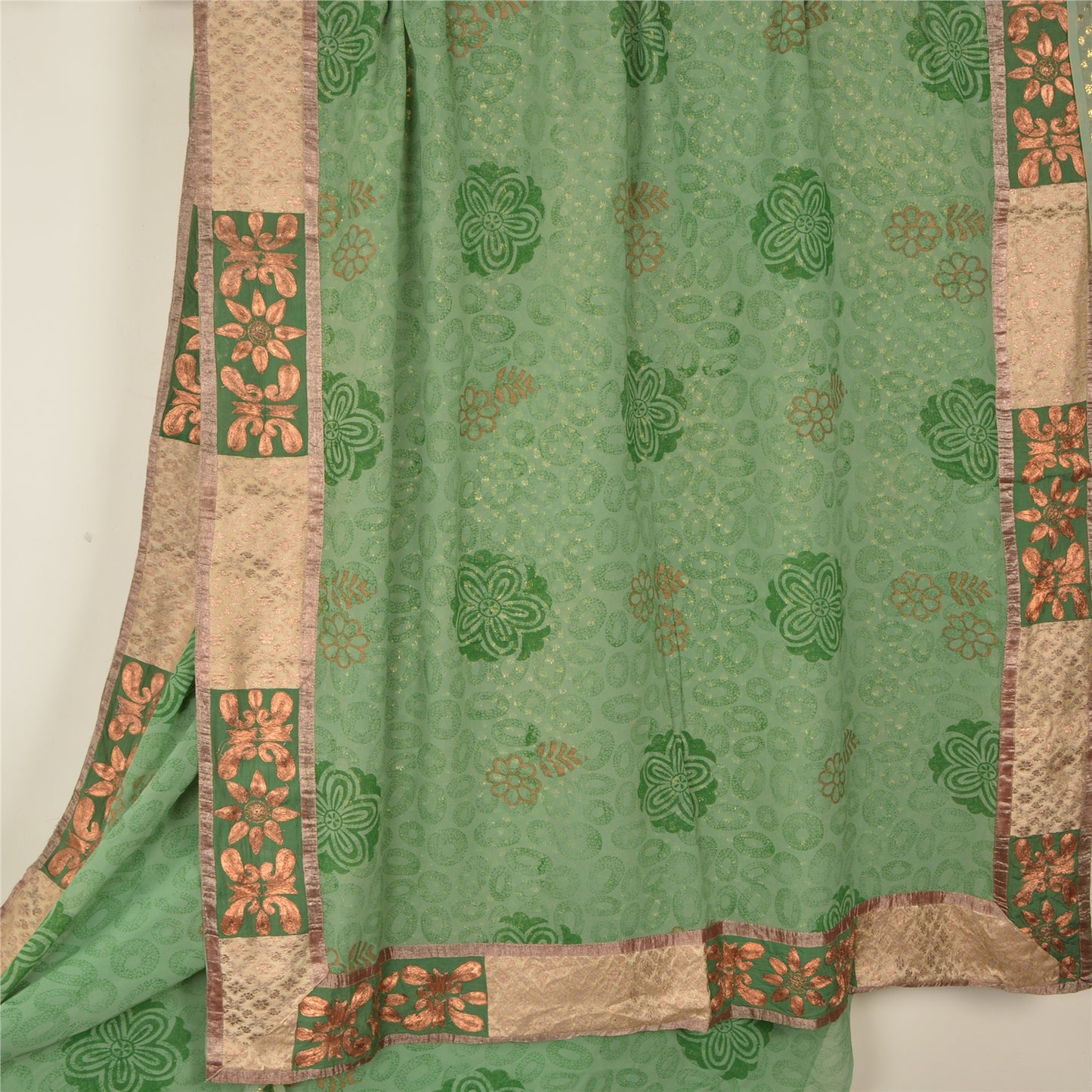 Sanskriti Vintage Green Sarees Pure Georgette Silk Embroidered Craft Fabric Sari