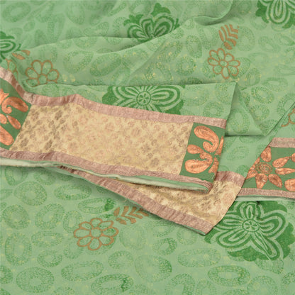 Sanskriti Vintage Green Sarees Pure Georgette Silk Embroidered Craft Fabric Sari