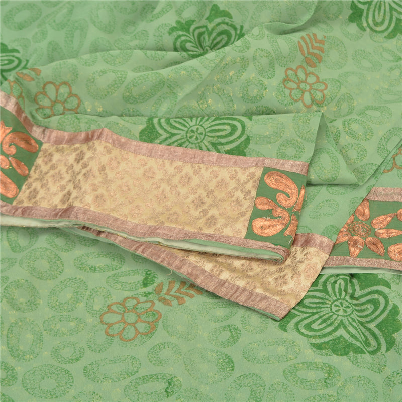 Sanskriti Vintage Green Sarees Pure Georgette Silk Embroidered Craft Fabric Sari