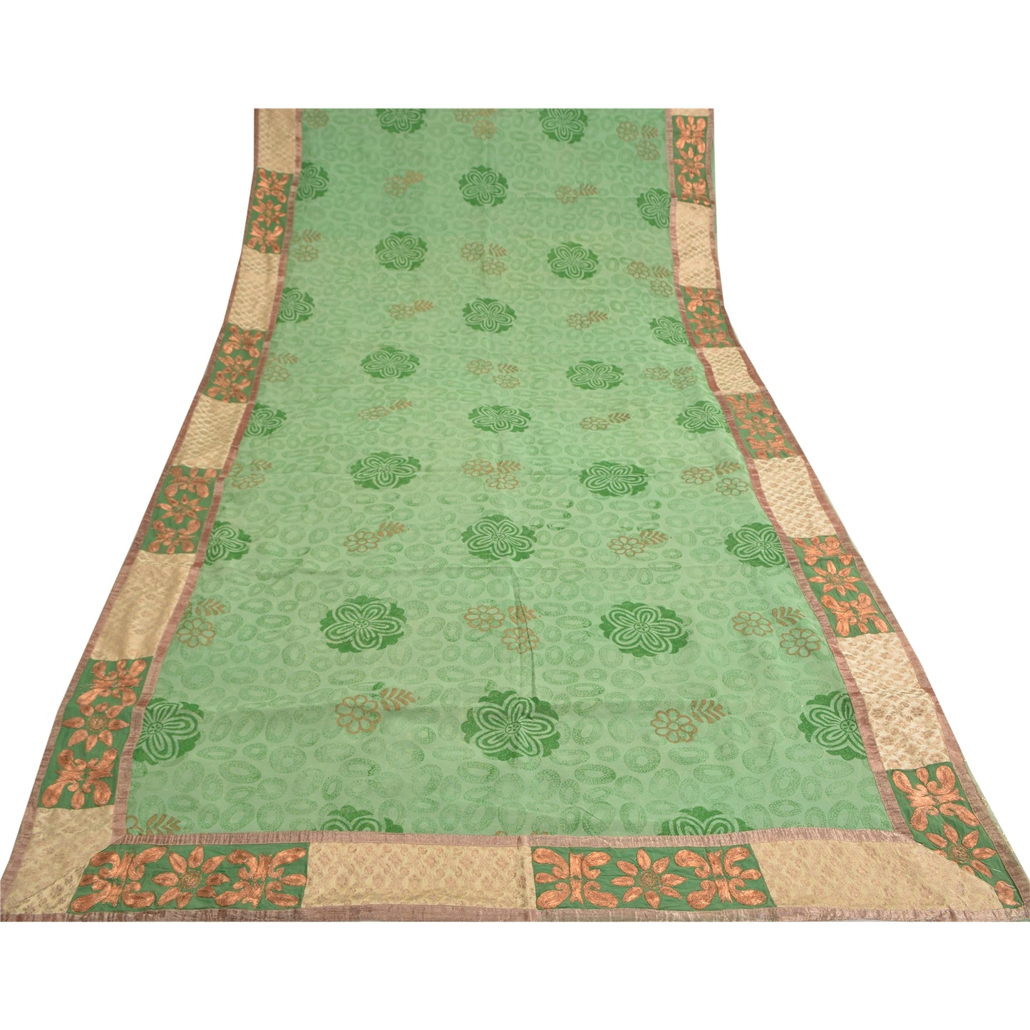 Sanskriti Vintage Green Sarees Pure Georgette Silk Embroidered Craft Fabric Sari