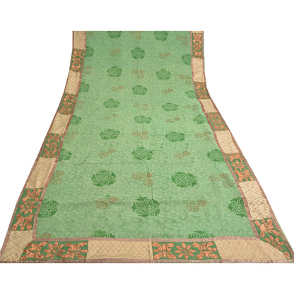 Sanskriti Vintage Green Sarees Pure Georgette Silk Embroidered Craft Fabric Sari