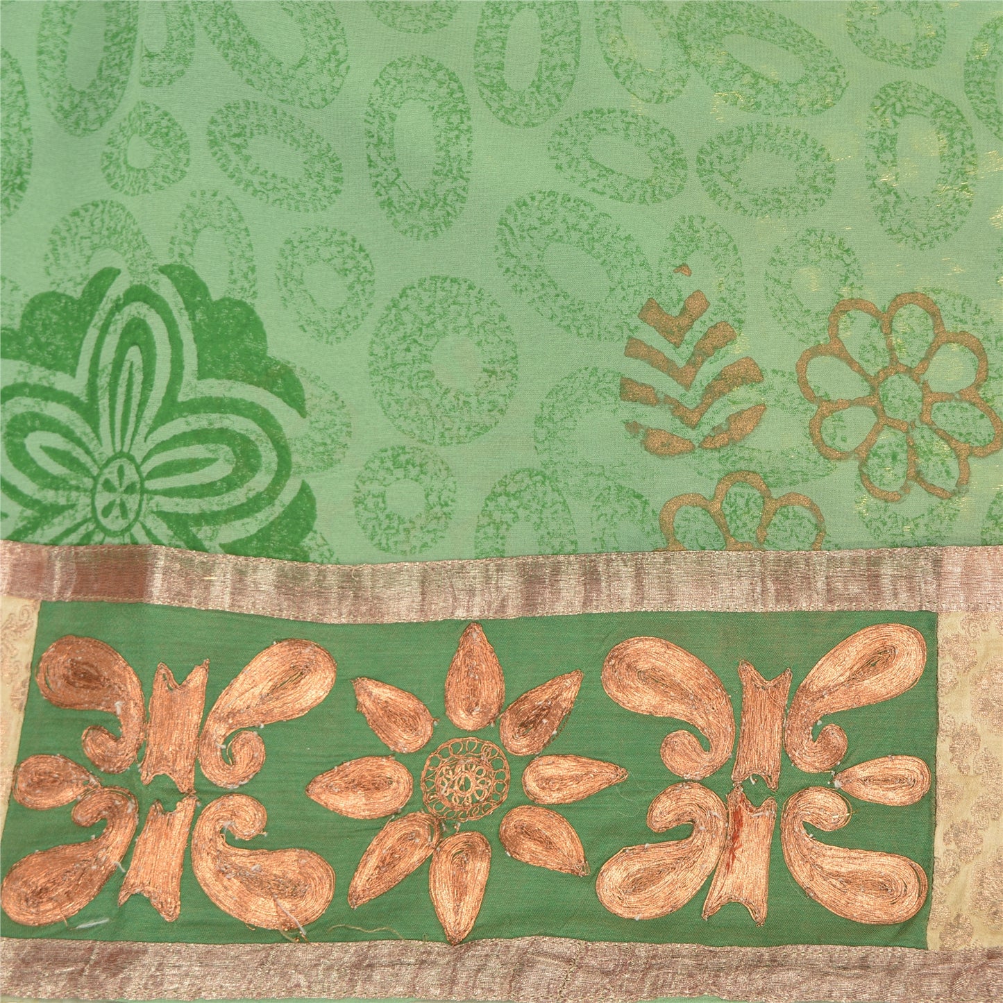 Sanskriti Vintage Green Sarees Pure Georgette Silk Embroidered Craft Fabric Sari