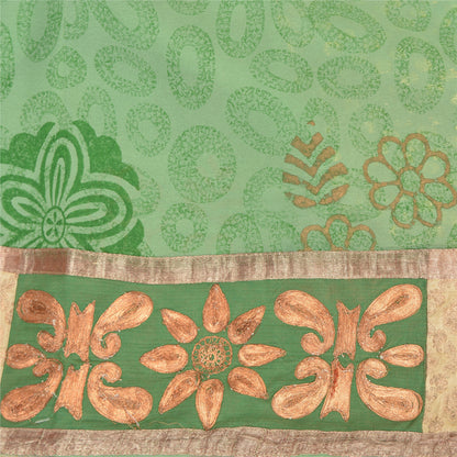 Sanskriti Vintage Green Sarees Pure Georgette Silk Embroidered Craft Fabric Sari