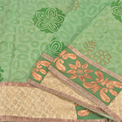 Sanskriti Vintage Green Sarees Pure Georgette Silk Embroidered Craft Fabric Sari