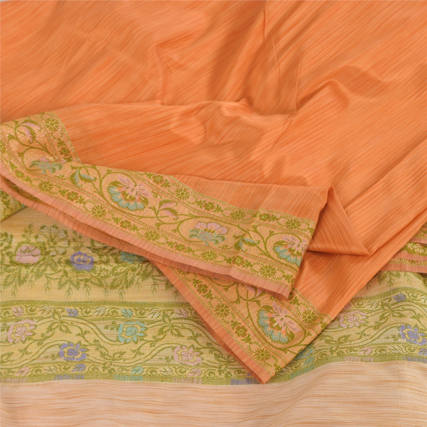 Sanskriti Vintage Orange/Ivory Sarees Art Silk Woven Sari Premium Craft Fabric