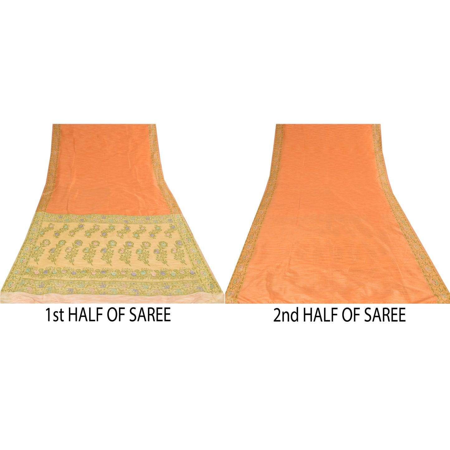 Sanskriti Vintage Orange/Ivory Sarees Art Silk Woven Sari Premium Craft Fabric