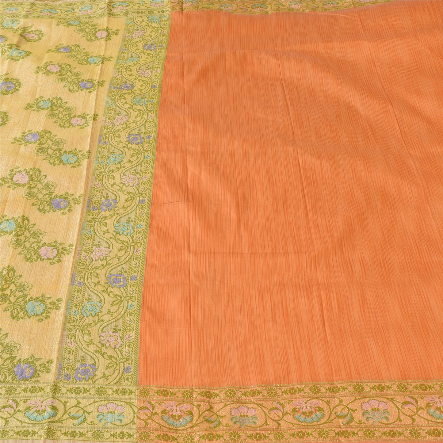 Sanskriti Vintage Orange/Ivory Sarees Art Silk Woven Sari Premium Craft Fabric