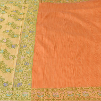 Sanskriti Vintage Orange/Ivory Sarees Art Silk Woven Sari Premium Craft Fabric