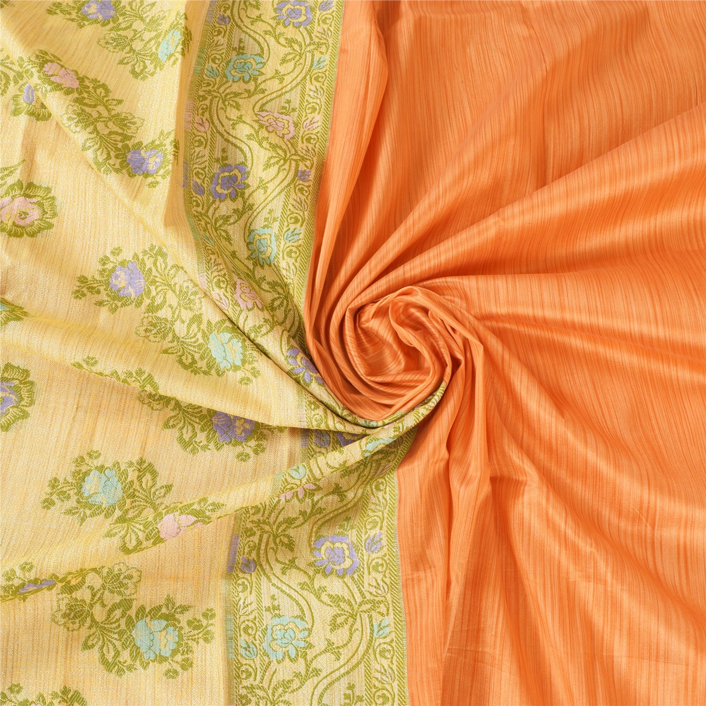 Sanskriti Vintage Orange/Ivory Sarees Art Silk Woven Sari Premium Craft Fabric