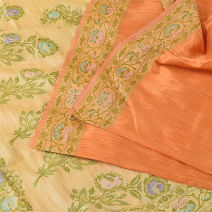 Sanskriti Vintage Orange/Ivory Sarees Art Silk Woven Sari Premium Craft Fabric