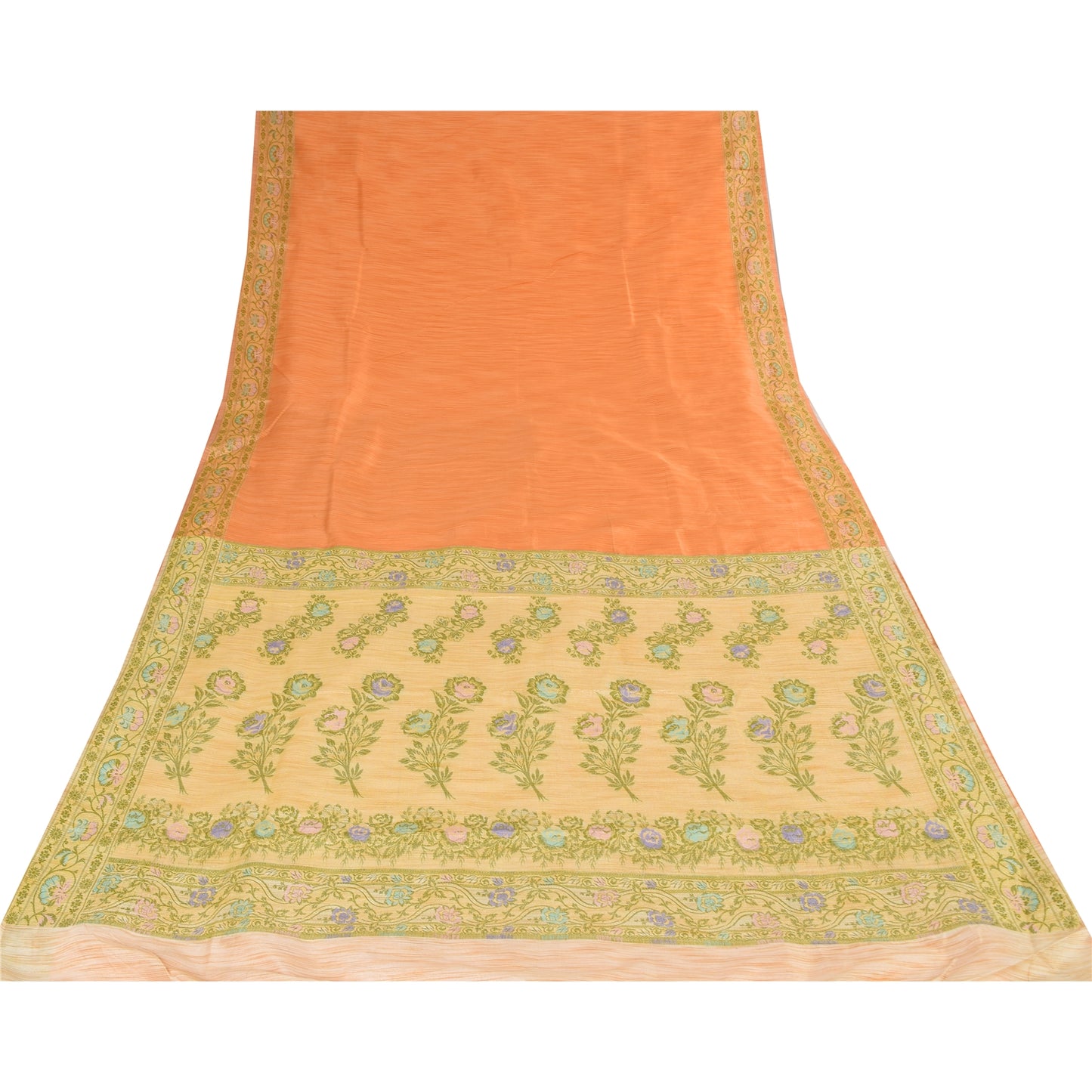Sanskriti Vintage Orange/Ivory Sarees Art Silk Woven Sari Premium Craft Fabric