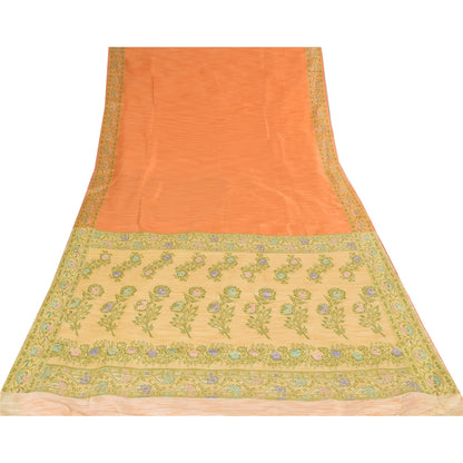 Sanskriti Vintage Orange/Ivory Sarees Art Silk Woven Sari Premium Craft Fabric