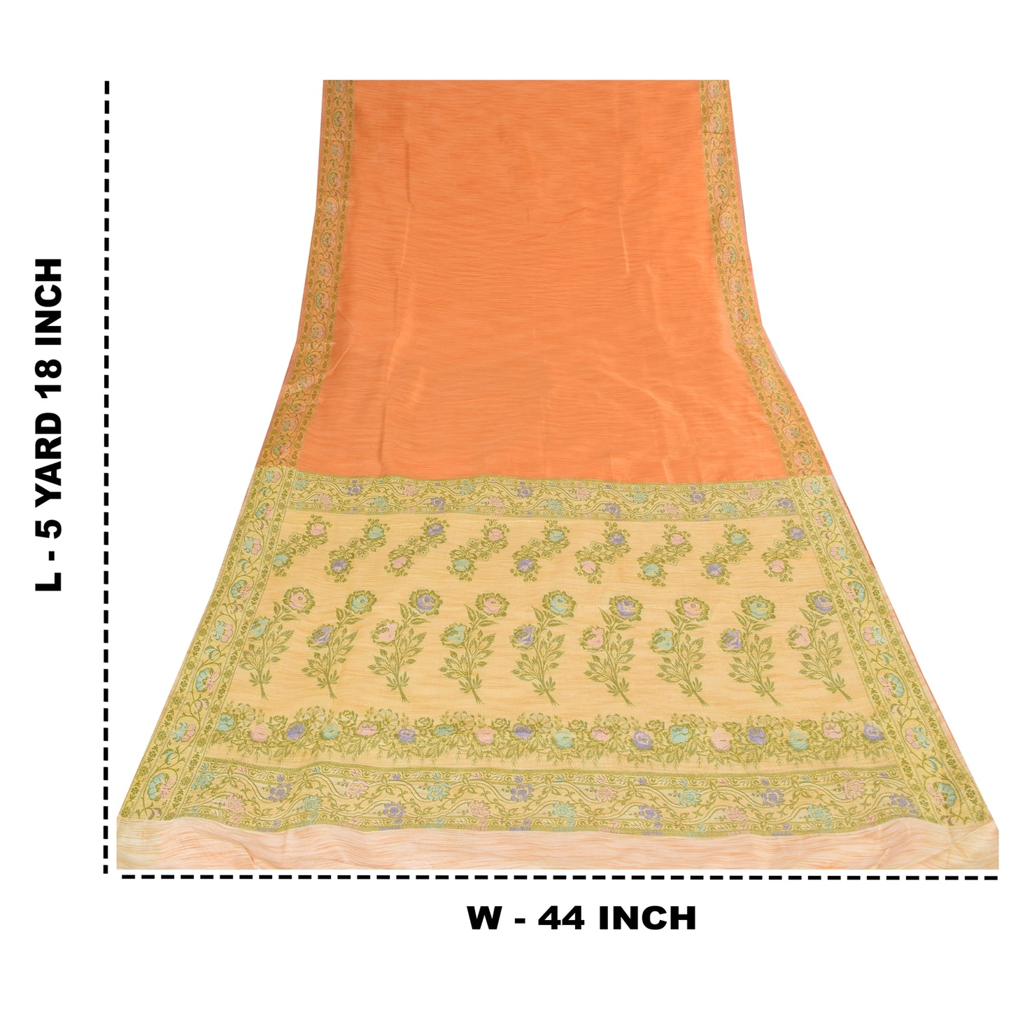 Sanskriti Vintage Orange/Ivory Sarees Art Silk Woven Sari Premium Craft Fabric
