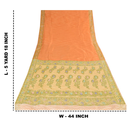 Sanskriti Vintage Orange/Ivory Sarees Art Silk Woven Sari Premium Craft Fabric
